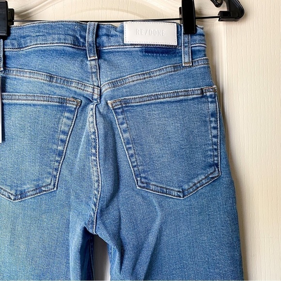 RE/DONE Jeans 70s Stove Pipe High-Rise Distressed Crop Destroyed Dawn 25 NWT - Picture 7 of 8
